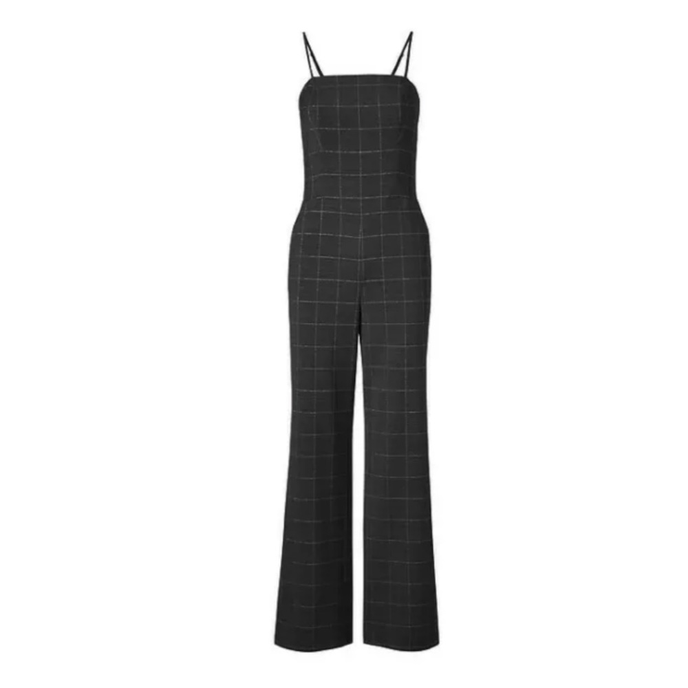 Banana Republic Womens Shine Plaid Strappy Jumpsuit Black & Charcoal size 0